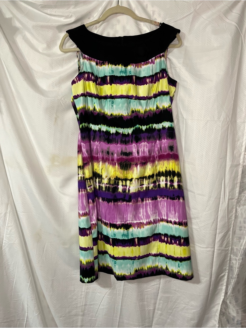 Women’s Multicolor Sleeveless Striped Tie-Dye A-Line Dress  - Black Collar 12